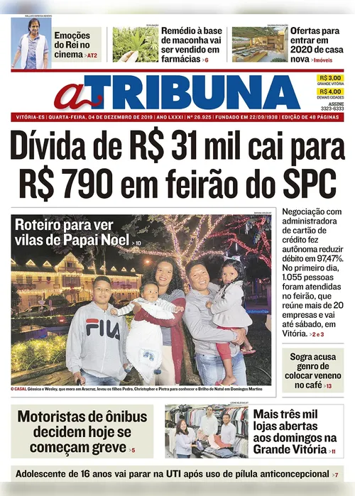 Imagem ilustrativa da imagem Clique aqui e veja os destaques do jornal A Tribuna desta quarta