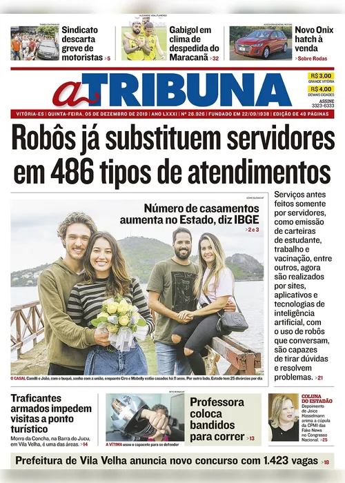 Imagem ilustrativa da imagem Clique aqui e veja os destaques do jornal A Tribuna desta quinta