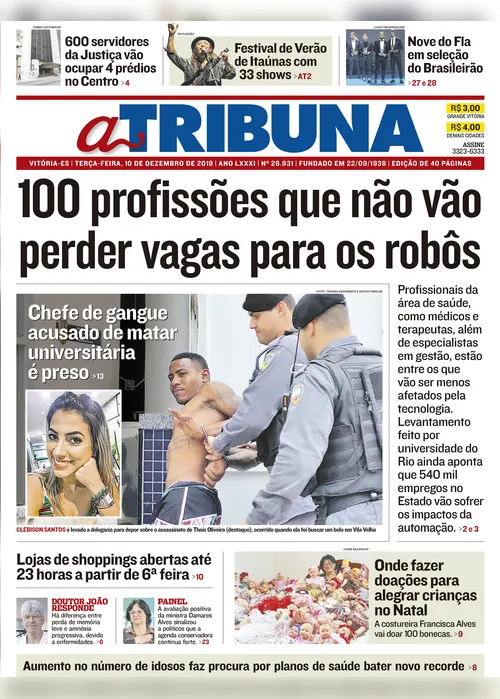 Imagem ilustrativa da imagem Clique aqui e confira os destaques do jornal A Tribuna desta terça