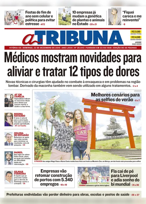 Imagem ilustrativa da imagem Clique aqui e confira os destaques do jornal A Tribuna deste domingo