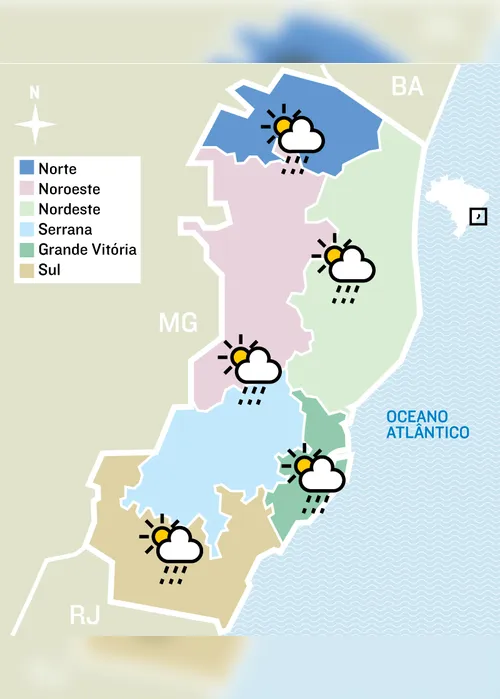 Imagem ilustrativa da imagem Previsão de chuva no início da semana no Estado