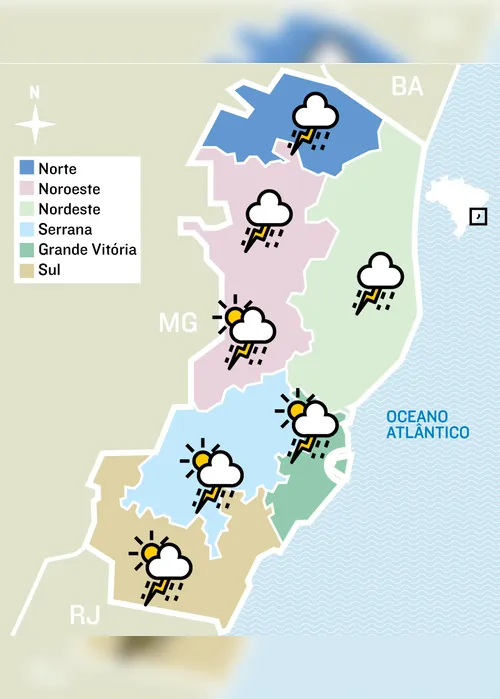 Imagem ilustrativa da imagem Chuva volta ao Estado nesta sexta: confira a previsão