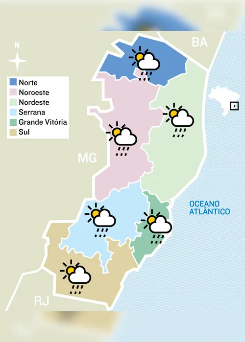 Imagem ilustrativa da imagem Reflexos do novo ciclone: chuva nesta sexta e sábado no Espírito Santo
