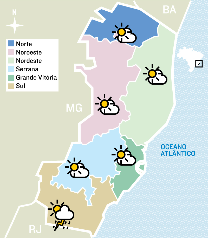 Mapa com base nas informações do Incaper (Foto: Ilustração: Leo Rangel/AT)