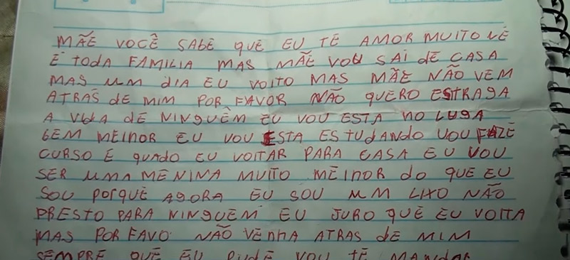 Reprodução da carta deixada pela adolescente (Foto: Reprodução / SBT)