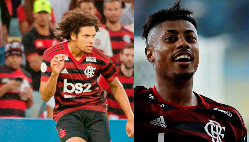 Willian Arão e Bruno Henrique estavam no voo (Foto: Alexandre Vidal / Flamengo)