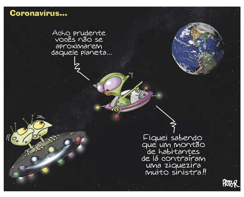 Imagem ilustrativa da imagem Extraterrestres e o Coronavírus na charge de Pater desta sexta
