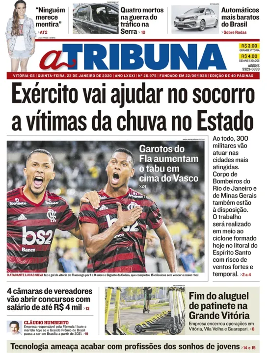 Imagem ilustrativa da imagem Clique aqui e veja os destaques do jornal A Tribuna desta quinta