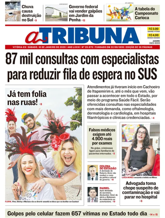 Imagem ilustrativa da imagem Confira os destaques do Jornal A Tribuna deste sábado