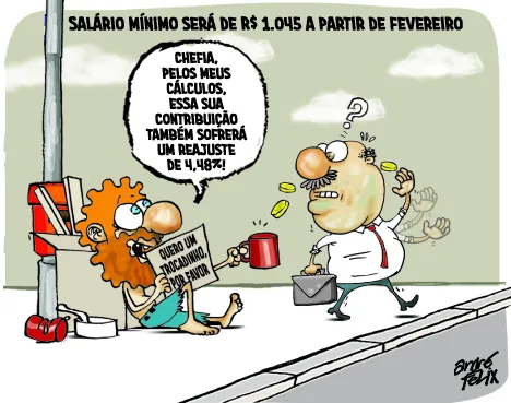 Imagem ilustrativa da imagem Reajuste do salário mínimo é o tema da Charge do Dia