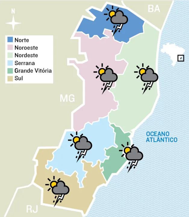 Imagem ilustrativa da imagem Previsão de pancadas de chuva em todo o Estado neste domingo