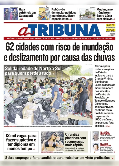 Imagem ilustrativa da imagem Clique aqui e veja os destaques do jornal A Tribuna desta terça
