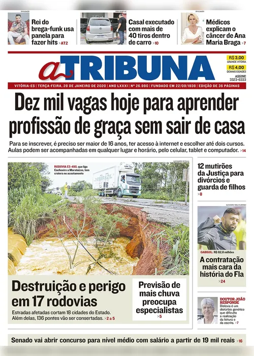 Imagem ilustrativa da imagem Clique aqui e veja os destaques do jornal A Tribuna desta terça