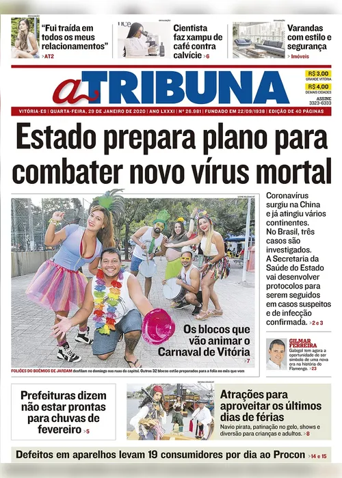 Imagem ilustrativa da imagem Clique aqui e veja os destaques do jornal A Tribuna desta quarta