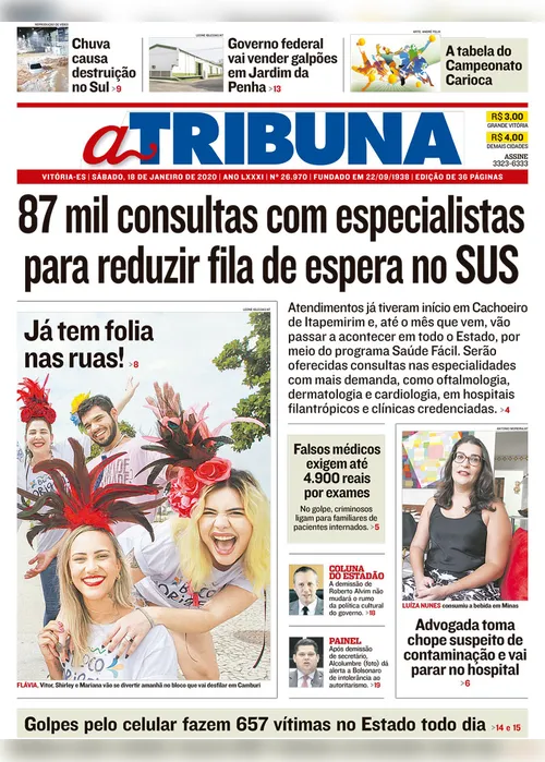Imagem ilustrativa da imagem Confira os destaques do Jornal A Tribuna deste sábado