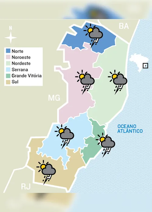 Imagem ilustrativa da imagem Previsão de pancadas de chuva em todo o Estado neste domingo