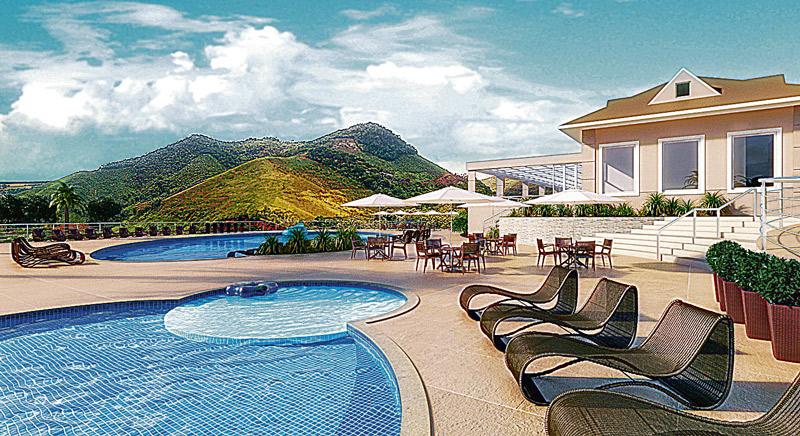 Perspectiva da piscina externa do Boulevard Mountain, condomínio de chácaras com 176 lotes que a Cristal Empreendimentos vai lançar em Domingos Martins,  na Região Serrana do Estado (Foto: Divulgação / Mile4)