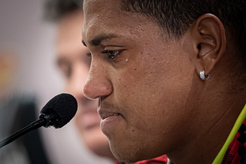 Pedro Rocha se emocionou na apresentação no Flamengo (Foto: Paula Reis/Flamengo)