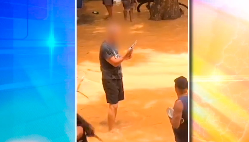 Rua Siqueira Lima: lojas só não foram saqueadas em função da intervenção de três homens armados (Foto: Reprodução - TV Tribuna/SBT)