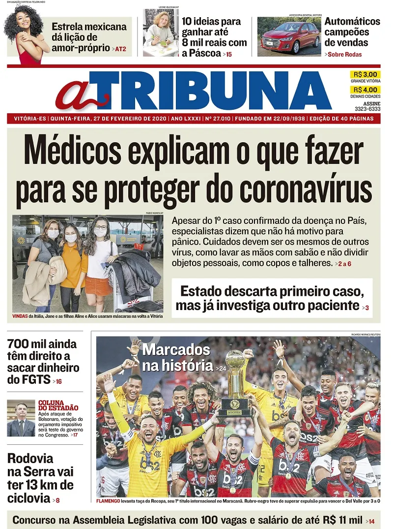 Imagem ilustrativa da imagem Clique aqui e veja os destaques do jornal A Tribuna desta quinta