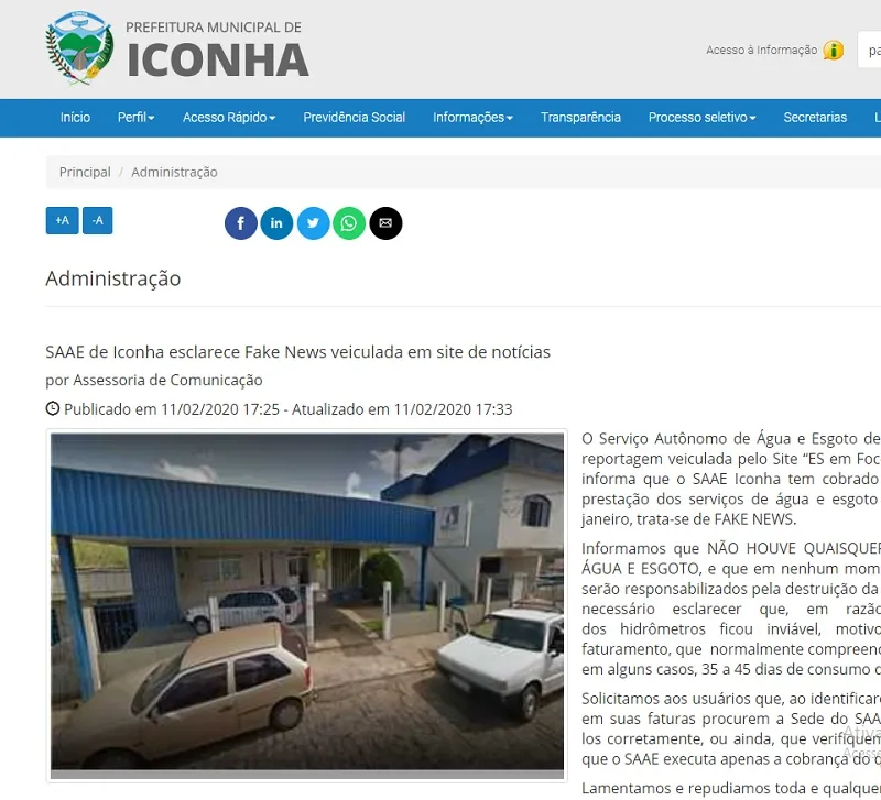 Prefeitura de Iconha esclarece Fake News