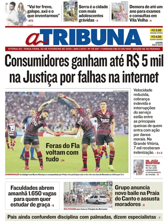 Imagem ilustrativa da imagem Clique aqui e veja os destaques do jornal A Tribuna desta terça