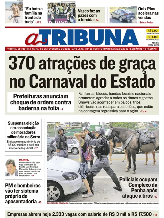 Imagem ilustrativa da imagem Clique aqui e veja os destaques do jornal A Tribuna desta quinta