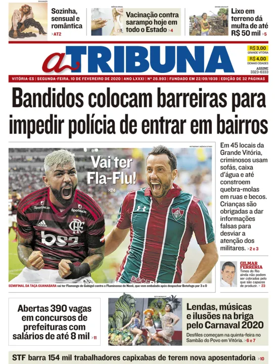Imagem ilustrativa da imagem Clique aqui e confira os destaques do jornal A Tribuna desta segunda