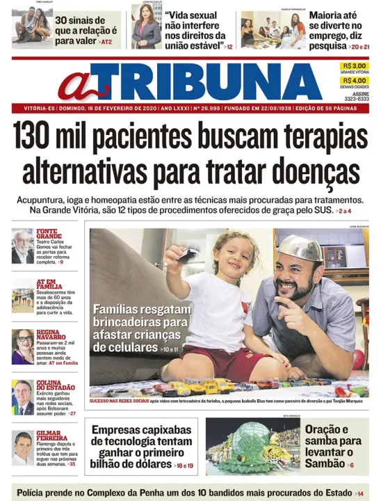 Imagem ilustrativa da imagem Clique aqui e veja os destaques do jornal A Tribuna deste domingo