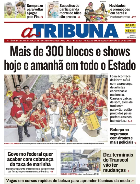 Imagem ilustrativa da imagem Clique aqui e veja os destaques do jornal A Tribuna desta sexta