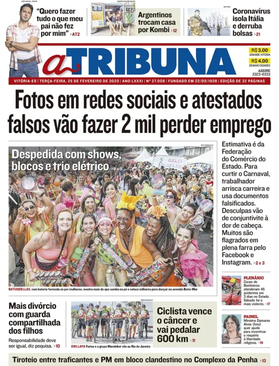 Imagem ilustrativa da imagem Clique aqui e veja os destaques do jornal A Tribuna desta terça