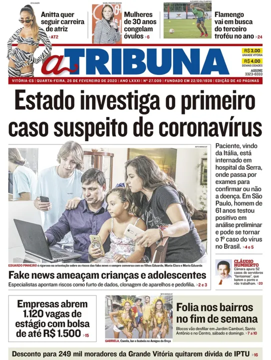 Imagem ilustrativa da imagem Clique aqui e veja os destaques do jornal A Tribuna desta quarta