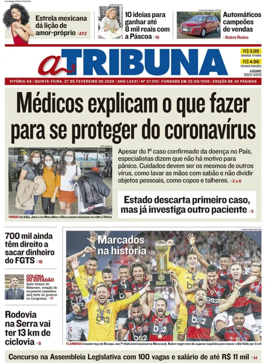 Imagem ilustrativa da imagem Clique aqui e veja os destaques do jornal A Tribuna desta quinta