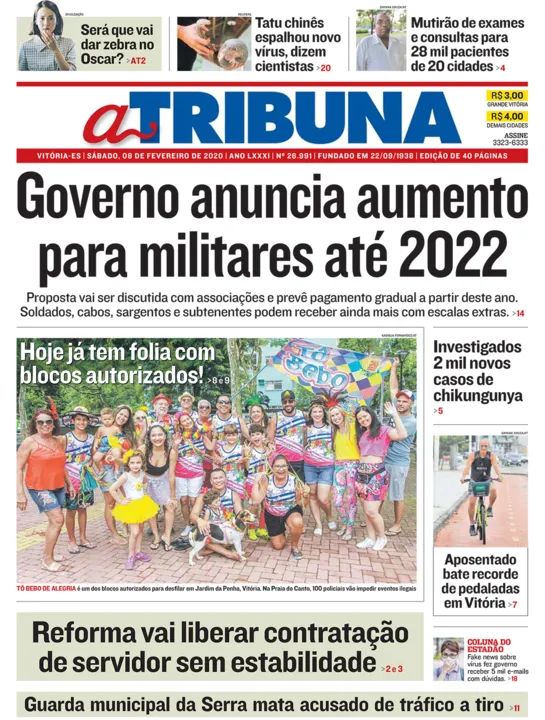 Imagem ilustrativa da imagem Confira os destaques do jornal A Tribuna deste sábado