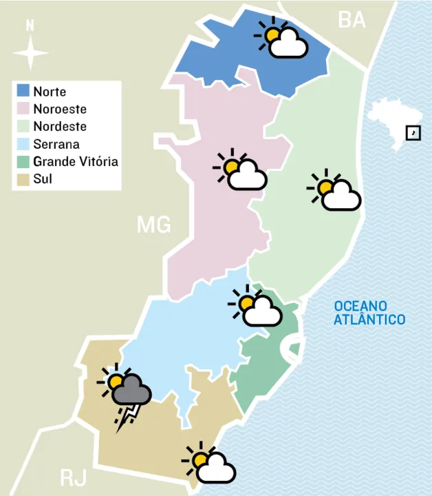 Imagem ilustrativa da imagem Chuva deve voltar a atingir regiões do ES neste domingo