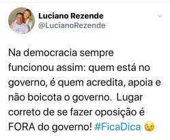 Imagem ilustrativa da imagem No Twitter, Luciano diz que lugar de oposição é fora do governo