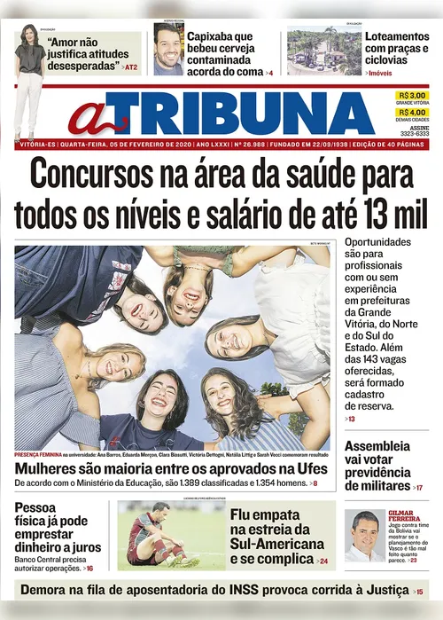 Imagem ilustrativa da imagem Clique aqui e veja os destaques do jornal A Tribuna desta quarta