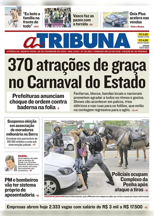 Imagem ilustrativa da imagem Clique aqui e veja os destaques do jornal A Tribuna desta quinta