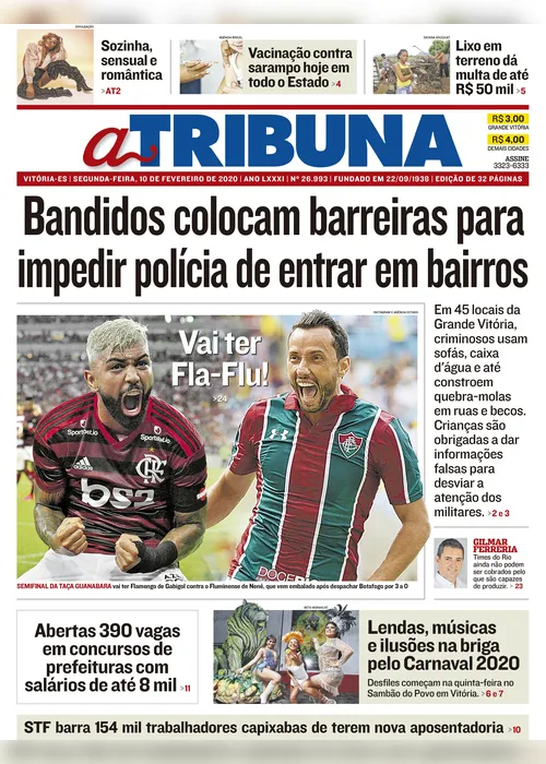 Imagem ilustrativa da imagem Clique aqui e confira os destaques do jornal A Tribuna desta segunda