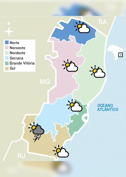 Imagem ilustrativa da imagem Chuva deve voltar a atingir regiões do ES neste domingo