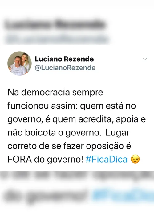 Imagem ilustrativa da imagem No Twitter, Luciano diz que lugar de oposição é fora do governo