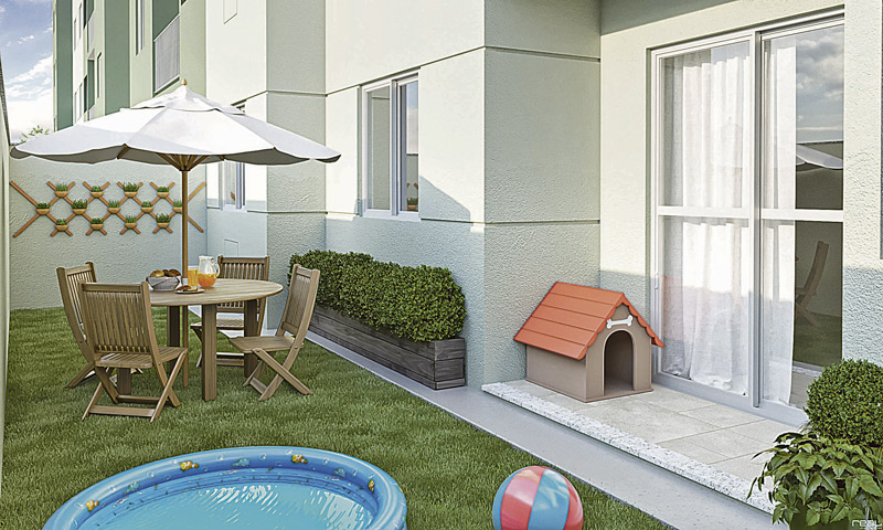 Apartamento com quintal está entre as opções do Villa do Mestre (Foto: Divulgação / De Martin)