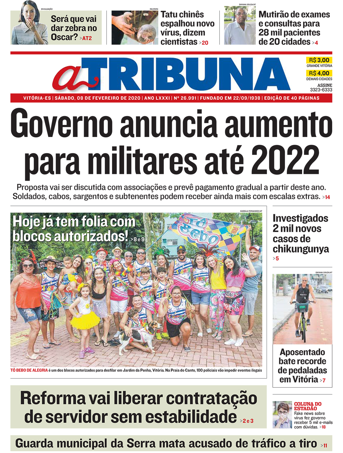 Capa do Jornal A Tribuna deste sábado. (Foto: Divulgação)