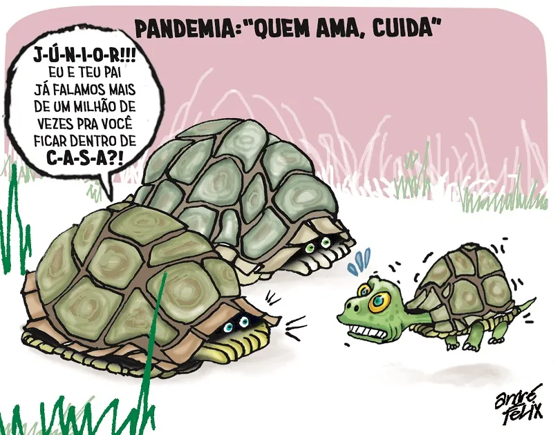Imagem ilustrativa da imagem Pandemia é tema da charge do André Felix deste domingo