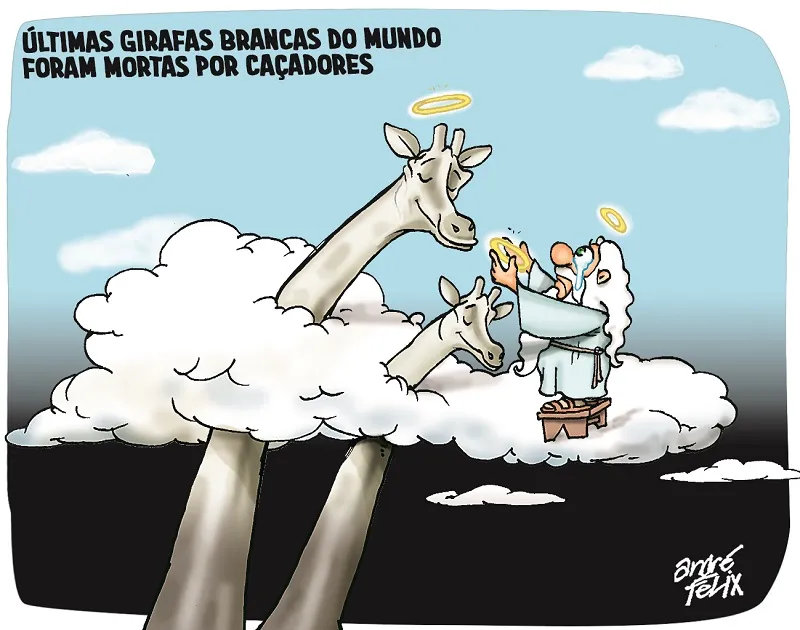 Imagem ilustrativa da imagem Morte das últimas girafas brancas é tema da charge desta segunda-feira