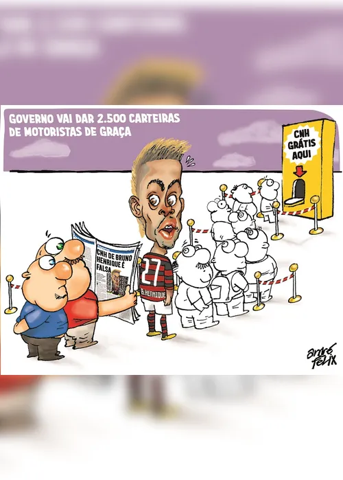 Imagem ilustrativa da imagem CNH falsa do Bruno Henrique é tema da charge do André Felix