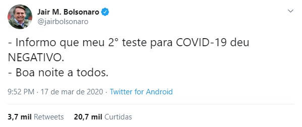 Presidente usou as redes para divulgar resultado (Foto: Reprodução Twitter @jairbolsonaro)