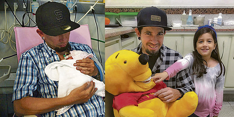 Alex Fagundes mostra a filha Vitória, que nasceu aos seis meses (destaque) e hoje tem 7 anos. Caso comoveu o País (Foto: Divulgação / Perinatal)