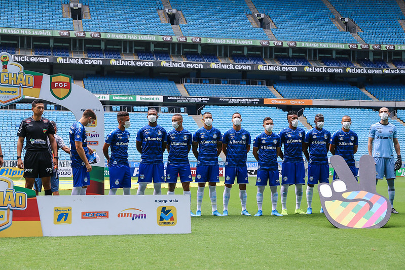 Jogadores do Grêmio protestaram contra a realização do jogo contra o São Luiz pelo Gauchão (Foto: Lucas Uebel/Grêmio)