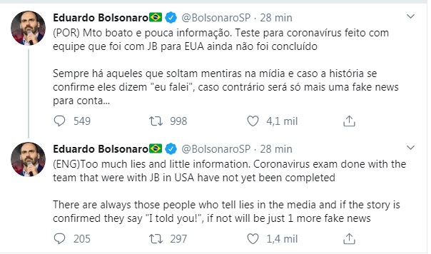 Postagem de Eduardo Bolsonaro (Foto: Reprodução/Twitter)